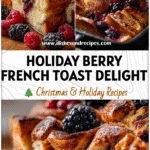 Golden baked French toast with blackberries and croissant layers topped with berries for a festive brunch.